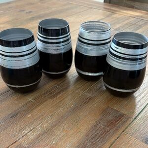 Stylish Black and Silver Striped Glass Tumblers